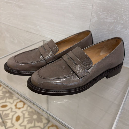 Pascucci Grey Patent Leather Penny Loafers 36