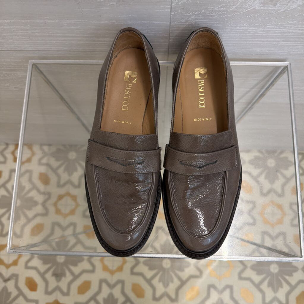 Pascucci Grey Patent Leather Penny Loafers 36