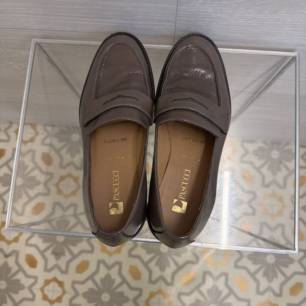 Pascucci Grey Patent Leather Penny Loafers 36