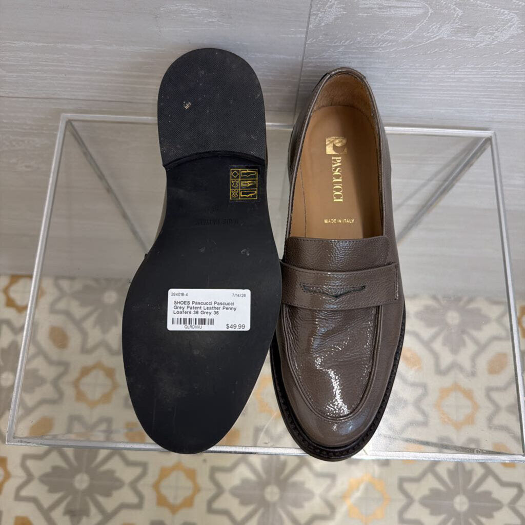 Pascucci Grey Patent Leather Penny Loafers 36