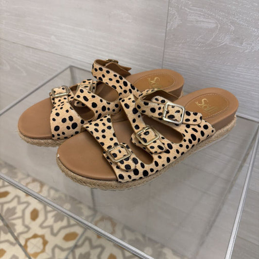 Sofft Beige/ Black Print Triple Strap Breeze Slide Sandals 6