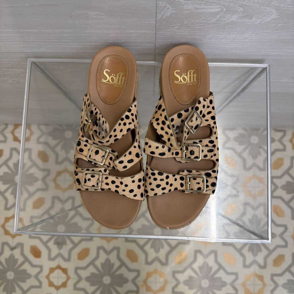Sofft Beige/ Black Print Triple Strap Breeze Slide Sandals 6