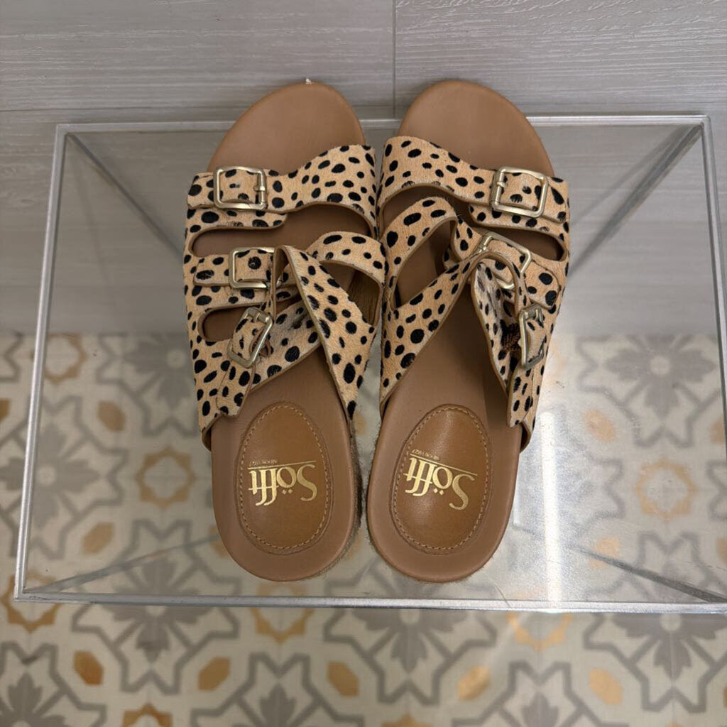 Sofft Beige/ Black Print Triple Strap Breeze Slide Sandals 6