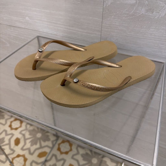 Havaianas Gold Slim Crystal Glamour Flip Flops 35-36