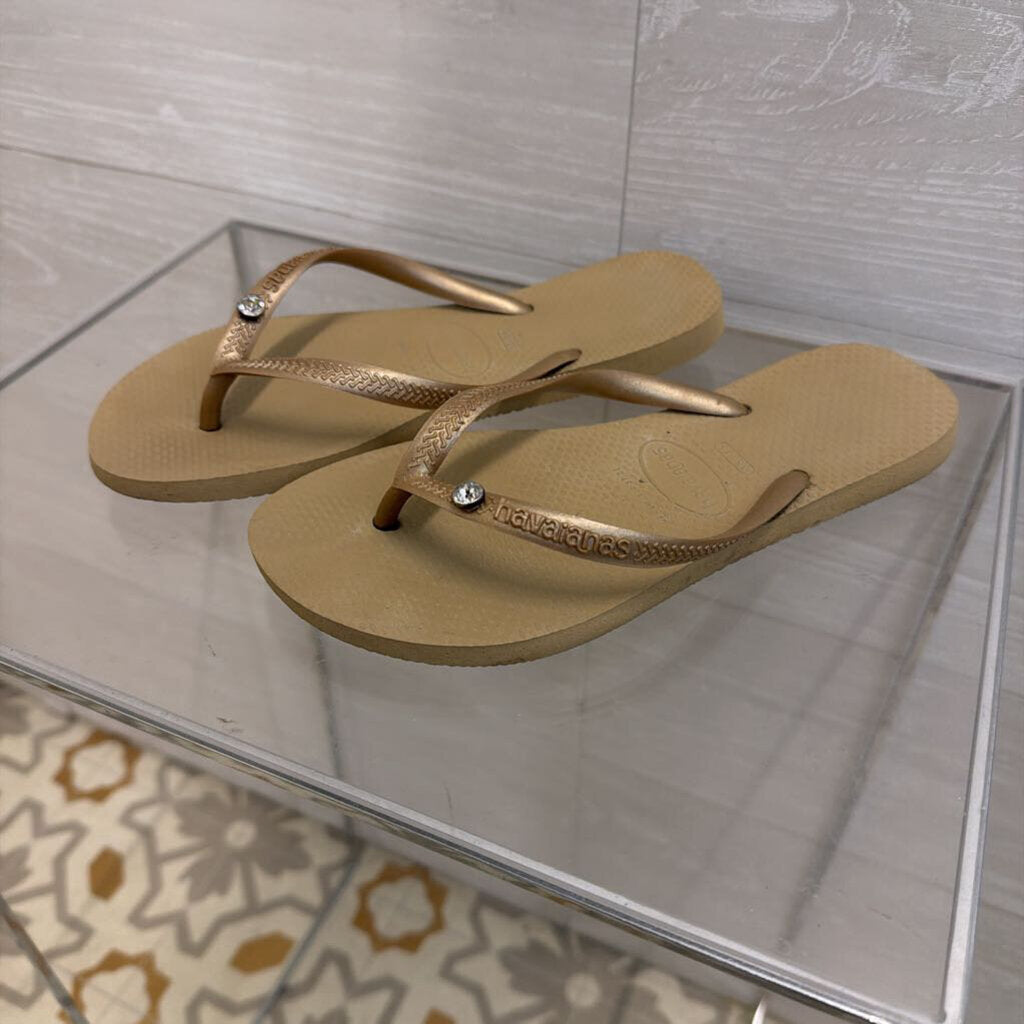 Havaianas Gold Slim Crystal Glamour Flip Flops 35-36