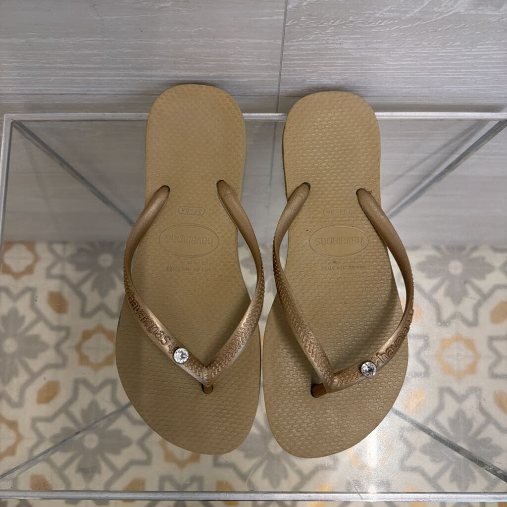 Havaianas Gold Slim Crystal Glamour Flip Flops 35-36