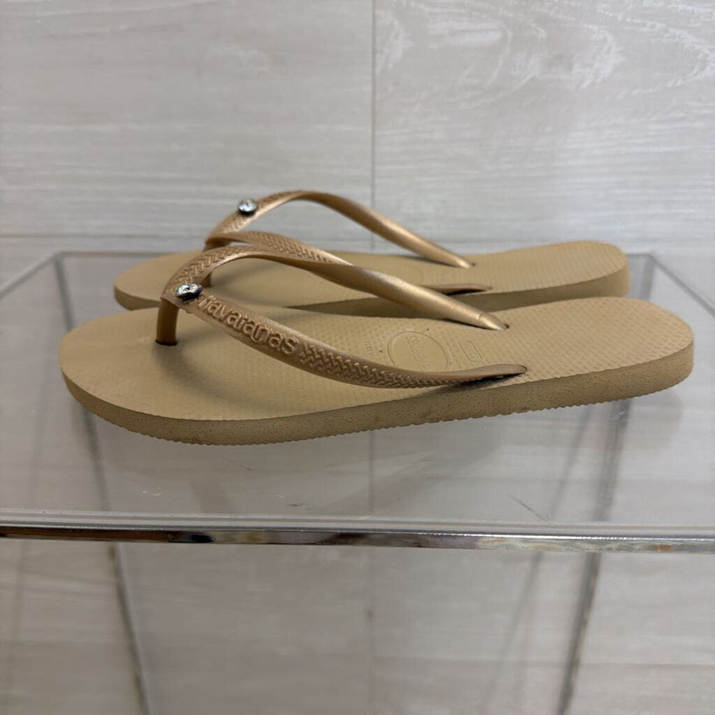 Havaianas Gold Slim Crystal Glamour Flip Flops 35-36