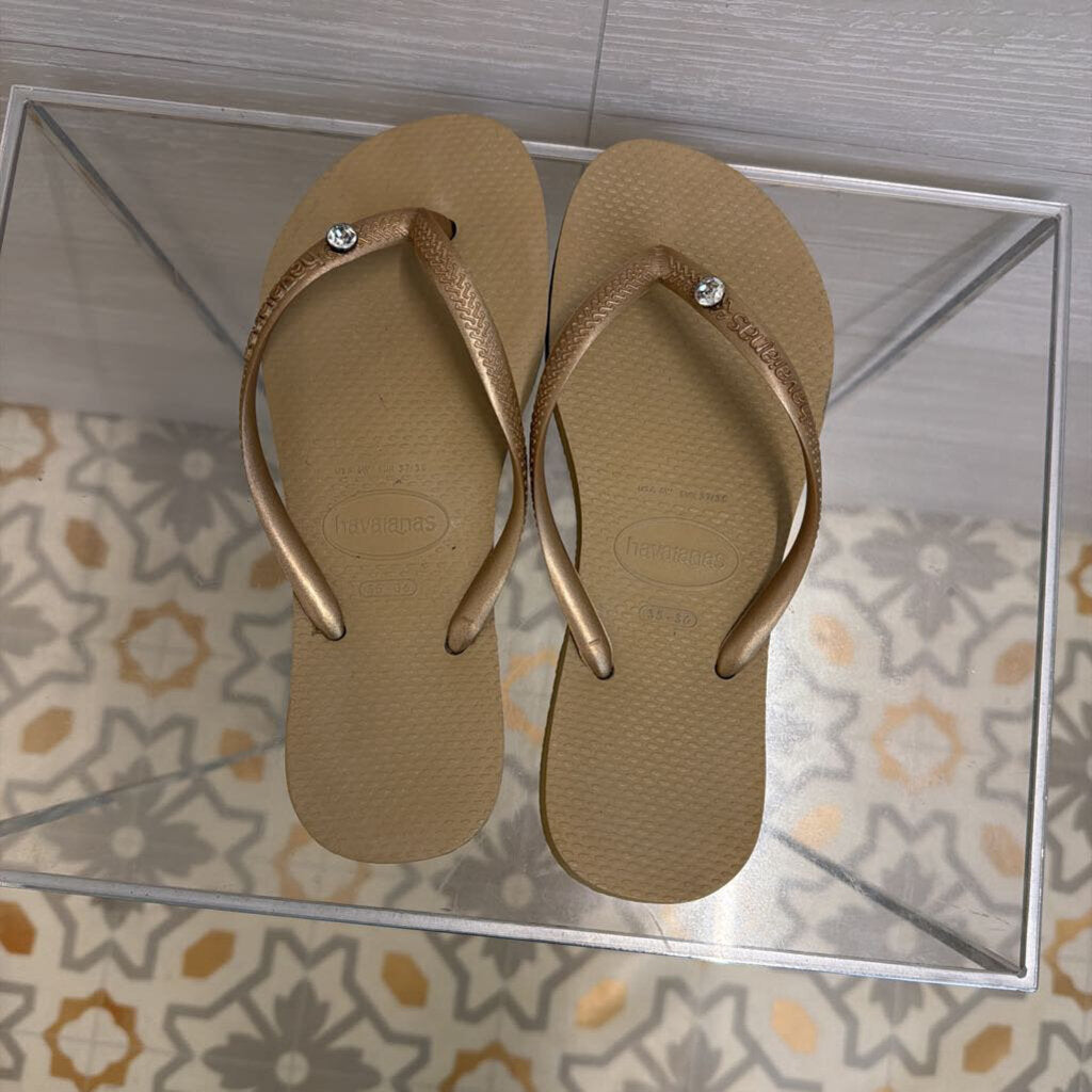 Havaianas Gold Slim Crystal Glamour Flip Flops 35-36