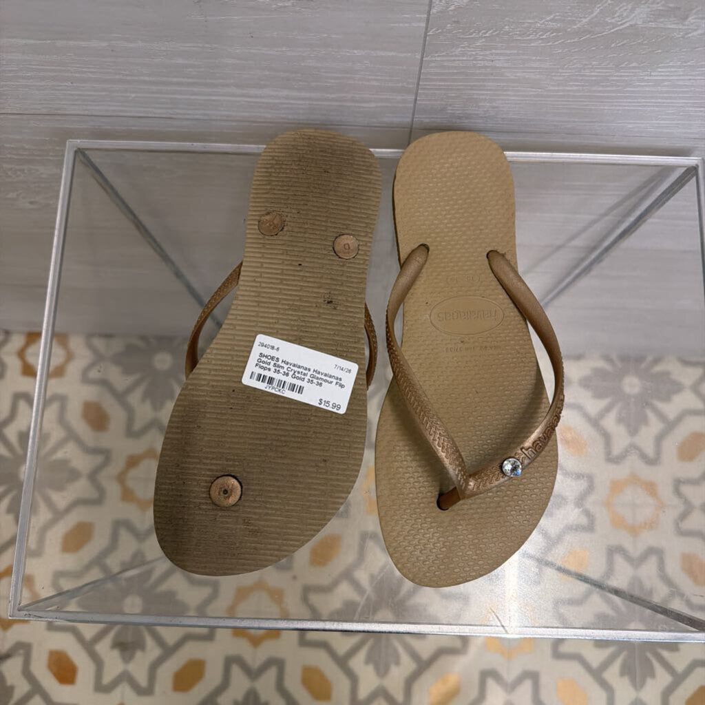 Havaianas Gold Slim Crystal Glamour Flip Flops 35-36