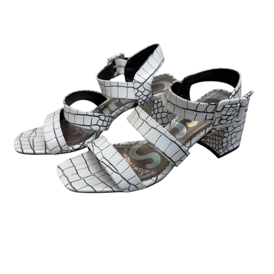 Sam Edelman White/ Black Croc Embossed Sandal Block Heels 6