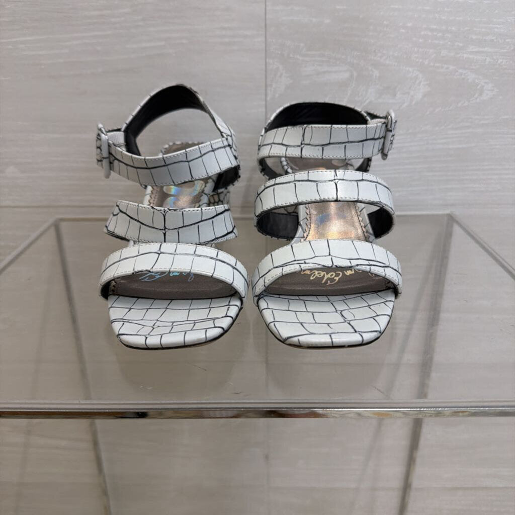 Sam Edelman White/ Black Croc Embossed Sandal Block Heels 6