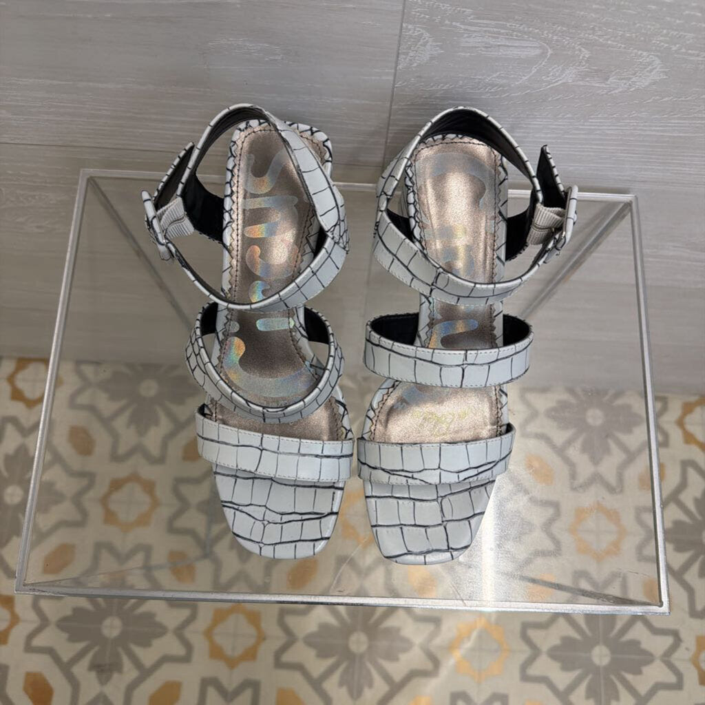 Sam Edelman White/ Black Croc Embossed Sandal Block Heels 6
