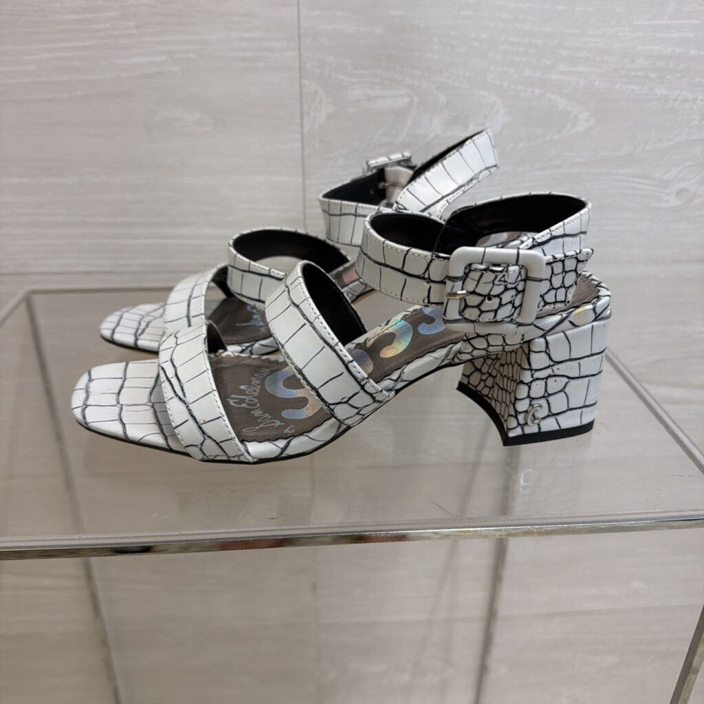 Sam Edelman White/ Black Croc Embossed Sandal Block Heels 6