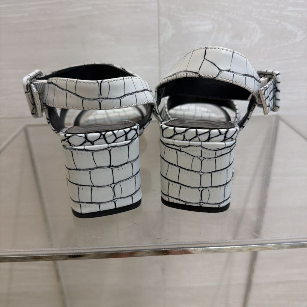 Sam Edelman White/ Black Croc Embossed Sandal Block Heels 6