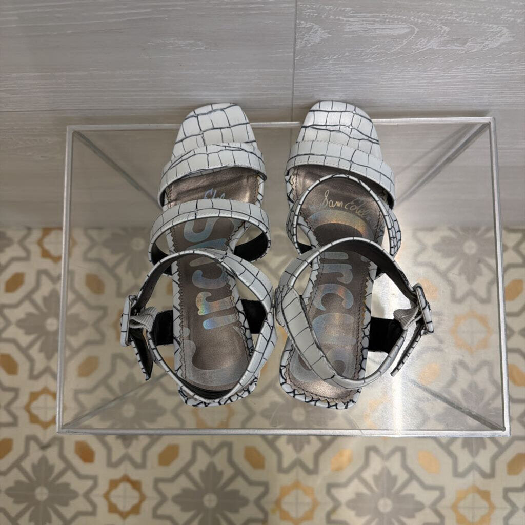 Sam Edelman White/ Black Croc Embossed Sandal Block Heels 6