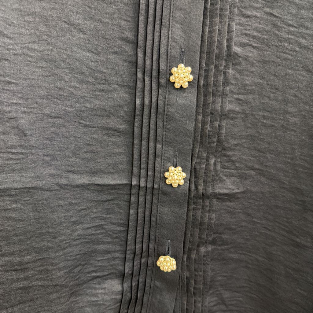 Alex and Lili Navy Long Sleeve Pearl Button Down Top Small