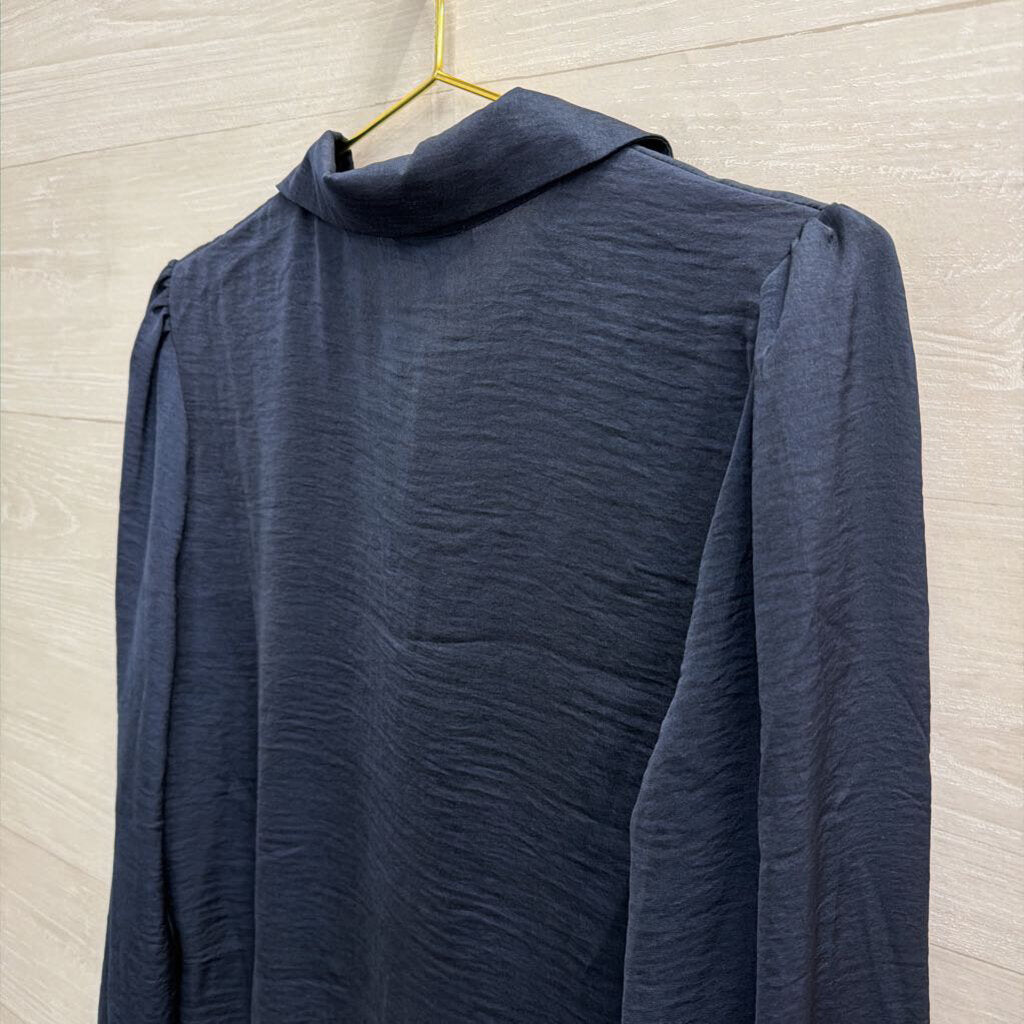 Alex and Lili Navy Long Sleeve Pearl Button Down Top Small