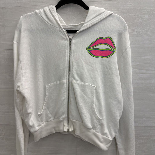 Lauren Moshi White/ Multi Bright Print Cropped Hoodie Small