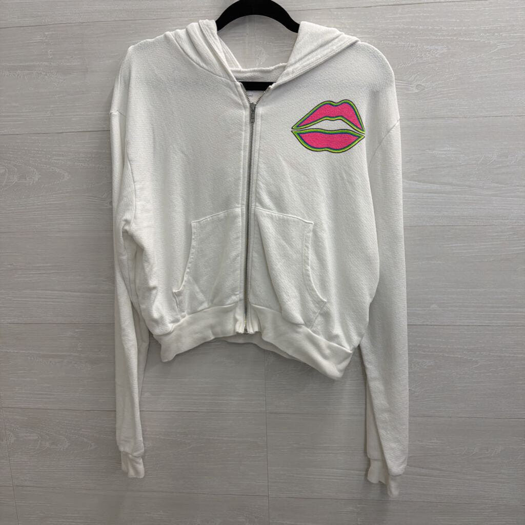 Lauren Moshi White/ Multi Bright Print Cropped Hoodie Small