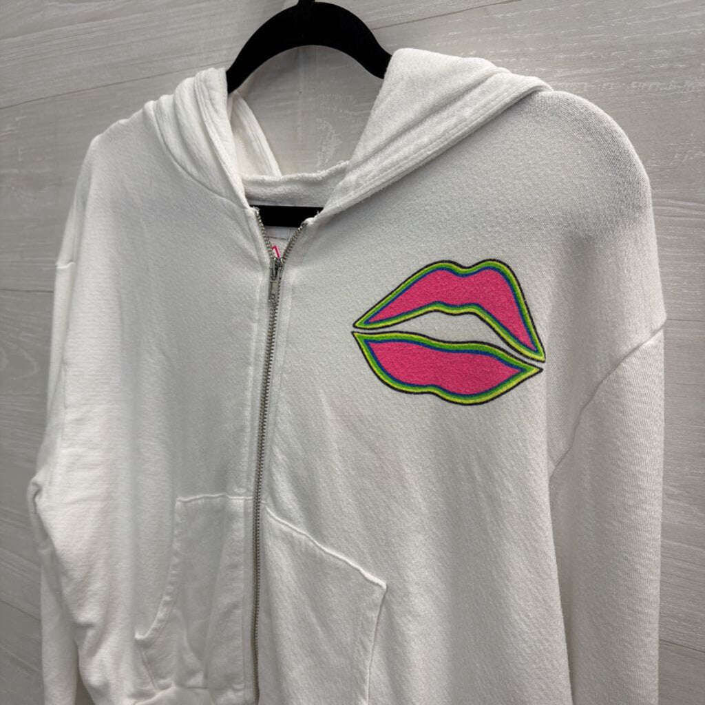 Lauren Moshi White/ Multi Bright Print Cropped Hoodie Small