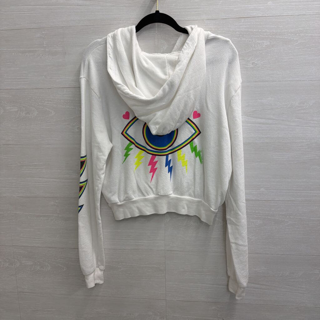Lauren Moshi White/ Multi Bright Print Cropped Hoodie Small