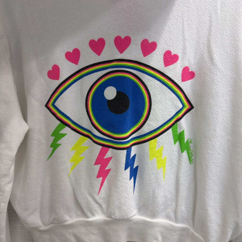 Lauren Moshi White/ Multi Bright Print Cropped Hoodie Small