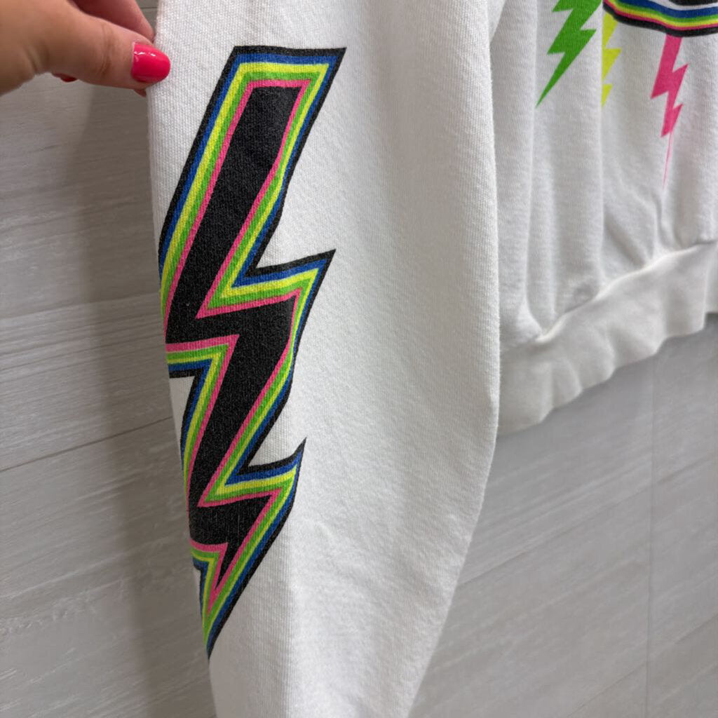 Lauren Moshi White/ Multi Bright Print Cropped Hoodie Small