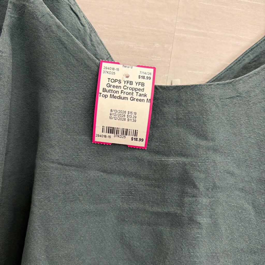 YFB Green Cropped Button Front Tank Top Medium