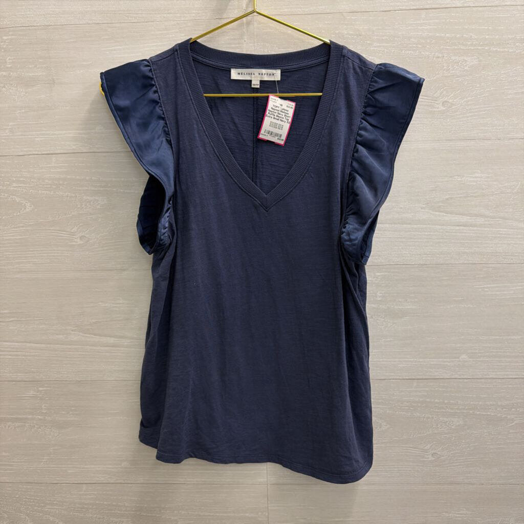 Melissa Nepton Navy Short Ruffle Sleeve Top Extra Small