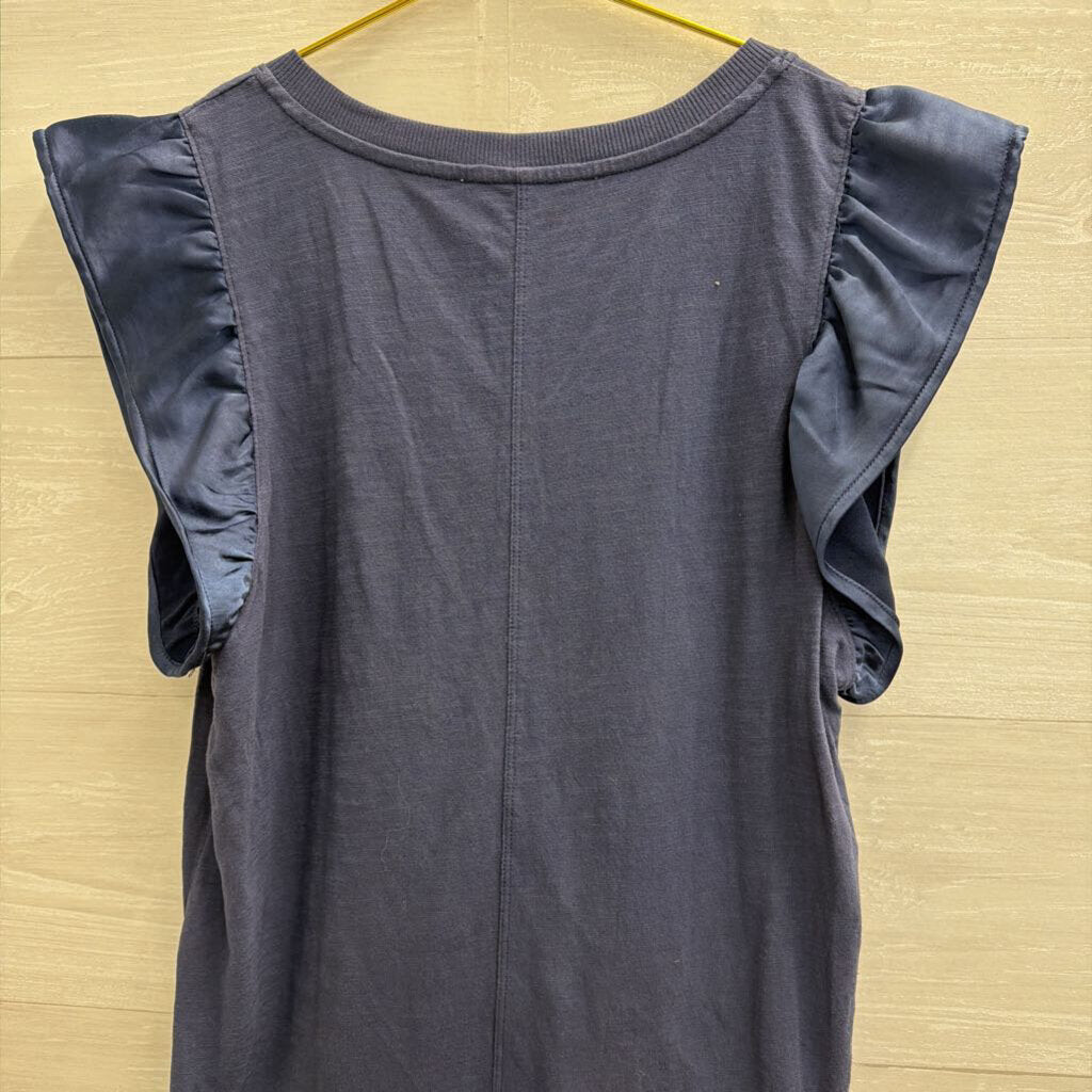 Melissa Nepton Navy Short Ruffle Sleeve Top Extra Small