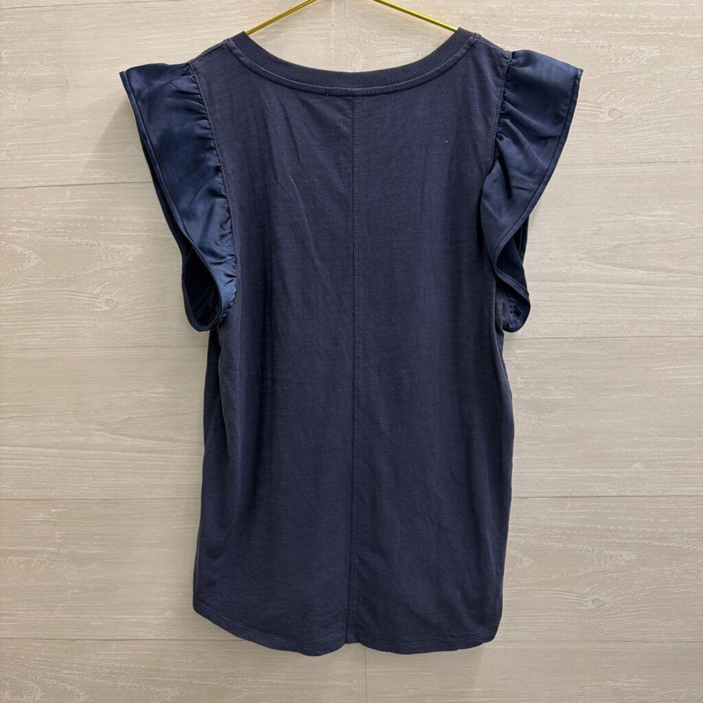 Melissa Nepton Navy Short Ruffle Sleeve Top Extra Small