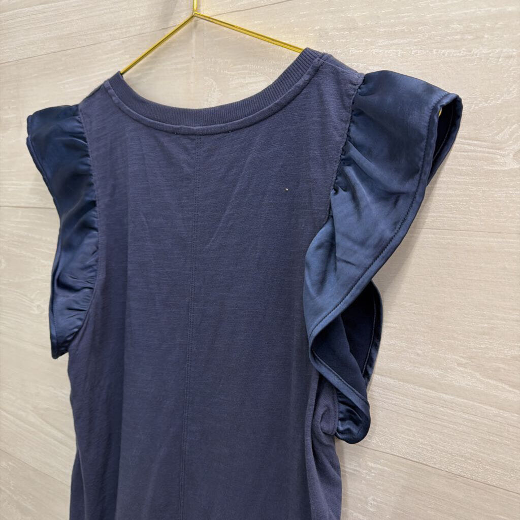 Melissa Nepton Navy Short Ruffle Sleeve Top Extra Small