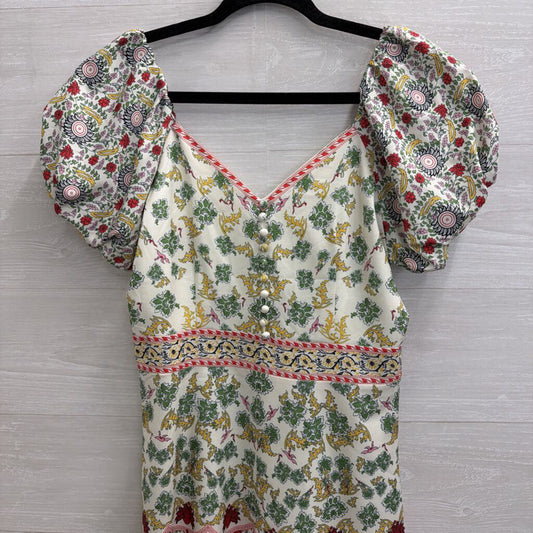Beulah White/ Multi Print Short Puff Sleeve Dress Small