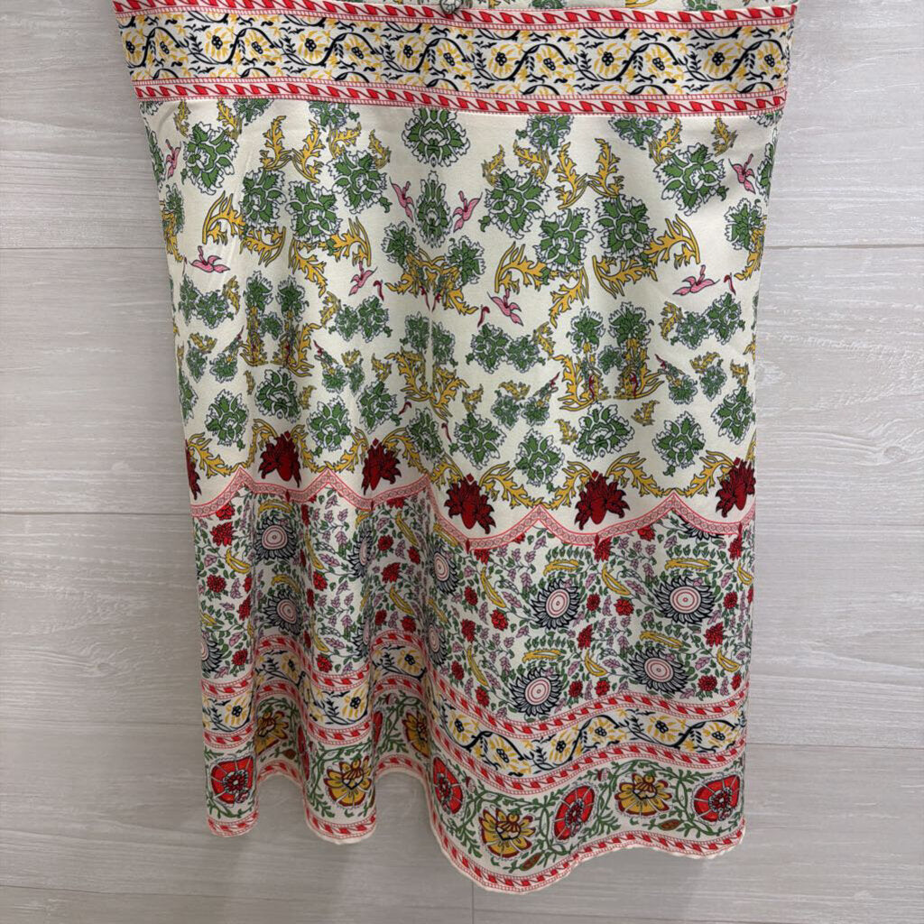 Beulah White/ Multi Print Short Puff Sleeve Dress Small