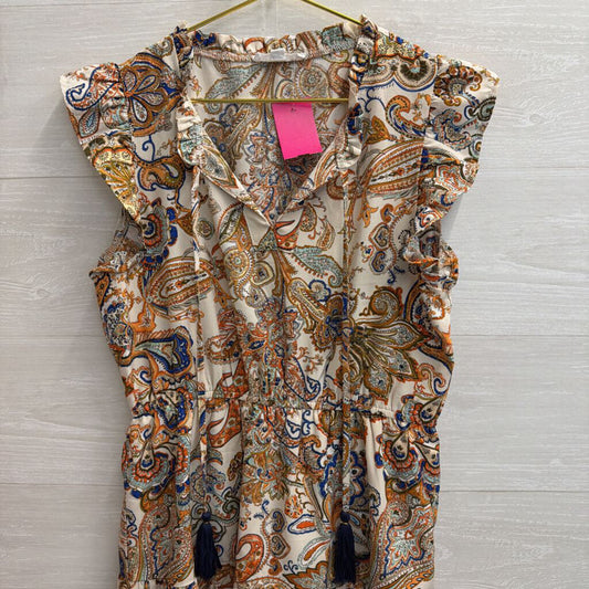 THML White/ Multi Print Short Ruffle Sleeve Dress Extra Small