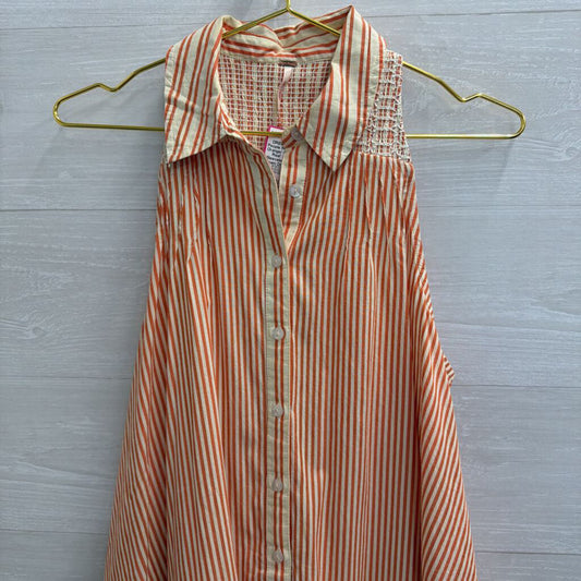 Free People Orange/ Cream 'Be Real' Striped Sleeveless Button Down Dress Extra Small