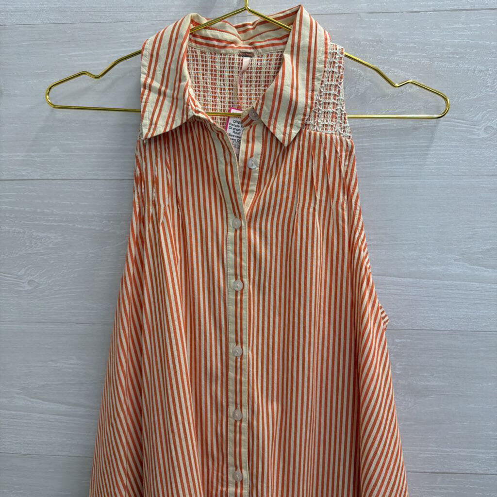 Free People Orange/ Cream 'Be Real' Striped Sleeveless Button Down Dress Extra Small