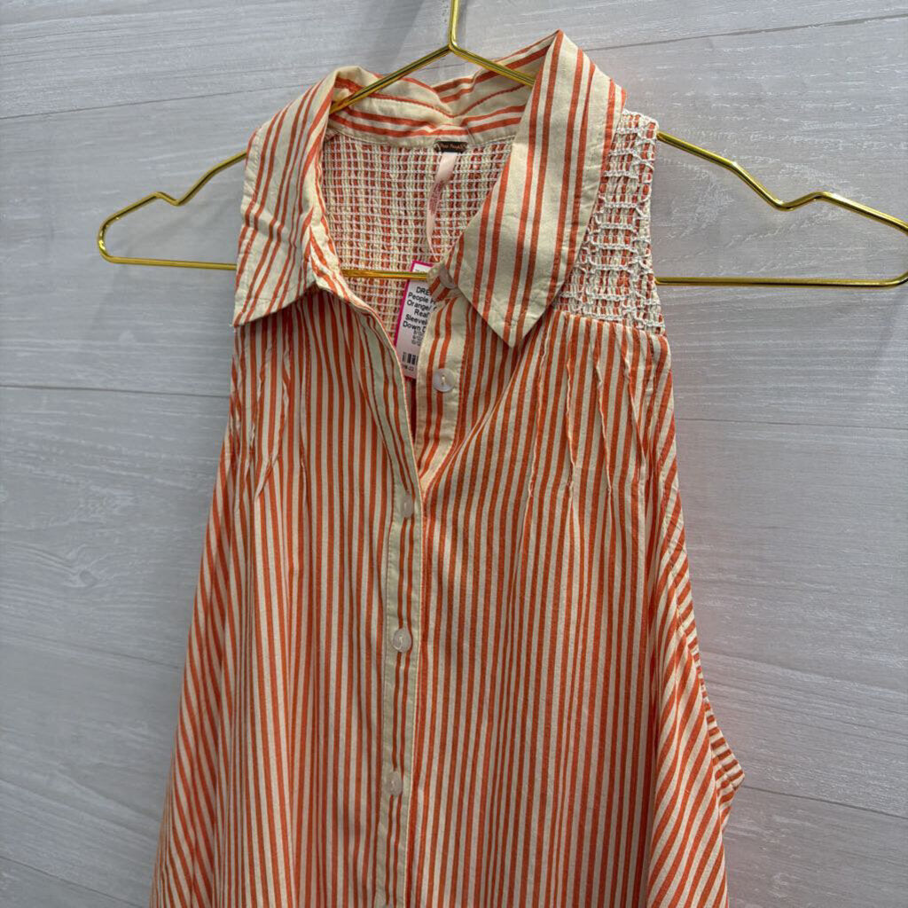 Free People Orange/ Cream 'Be Real' Striped Sleeveless Button Down Dress Extra Small
