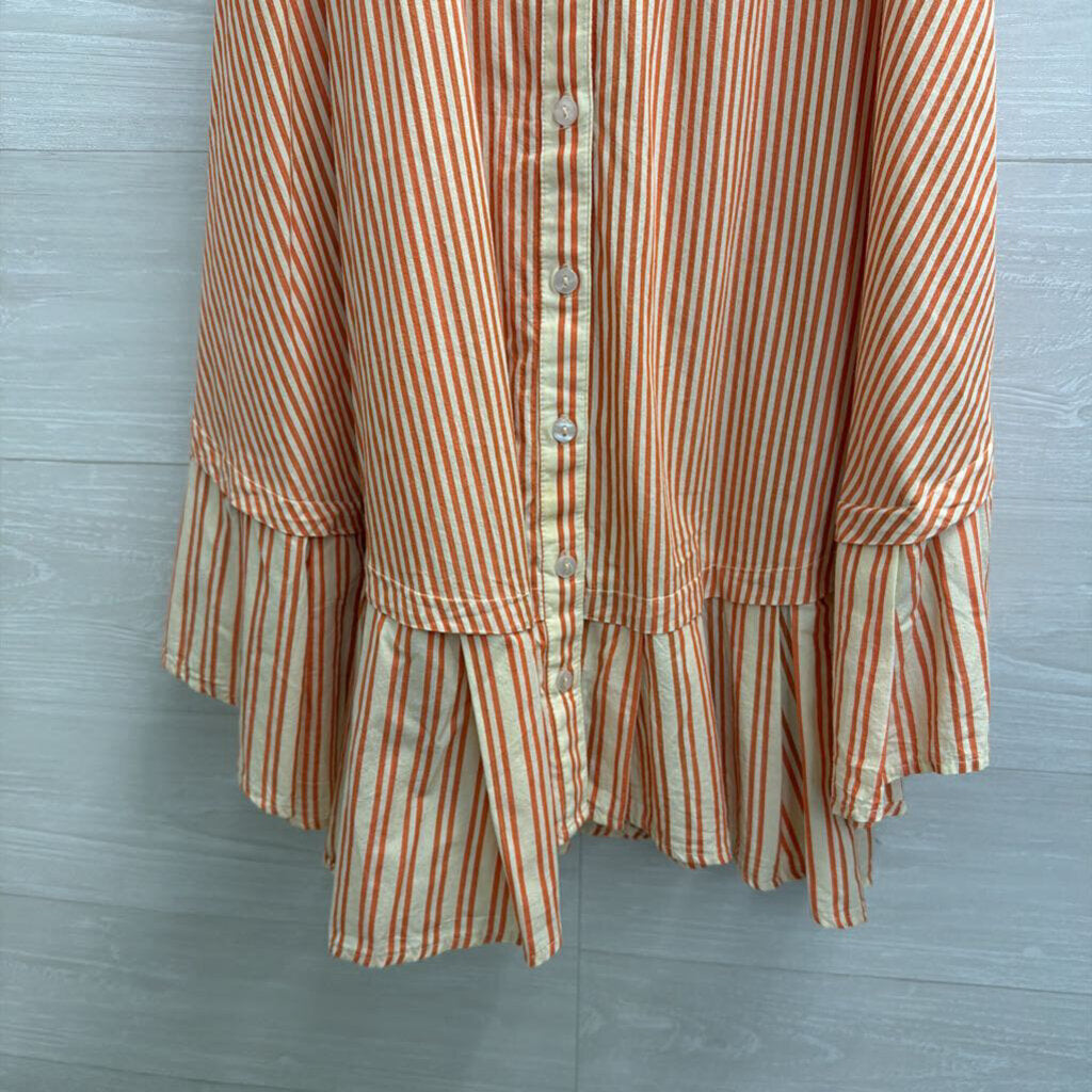 Free People Orange/ Cream 'Be Real' Striped Sleeveless Button Down Dress Extra Small