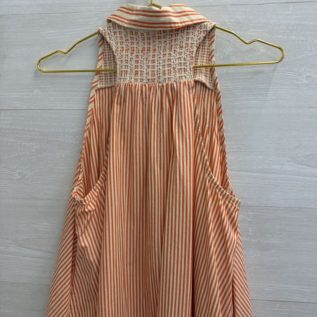 Free People Orange/ Cream 'Be Real' Striped Sleeveless Button Down Dress Extra Small
