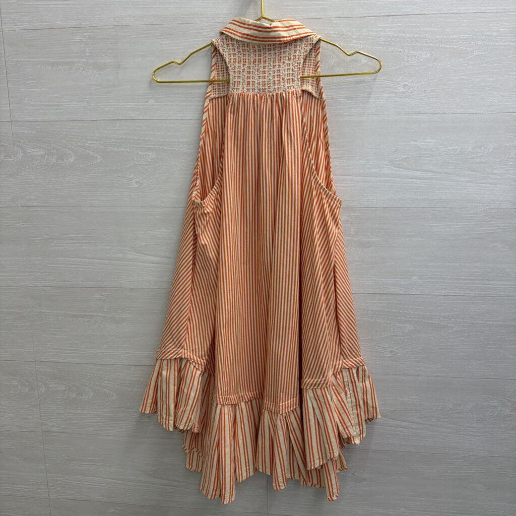 Free People Orange/ Cream 'Be Real' Striped Sleeveless Button Down Dress Extra Small