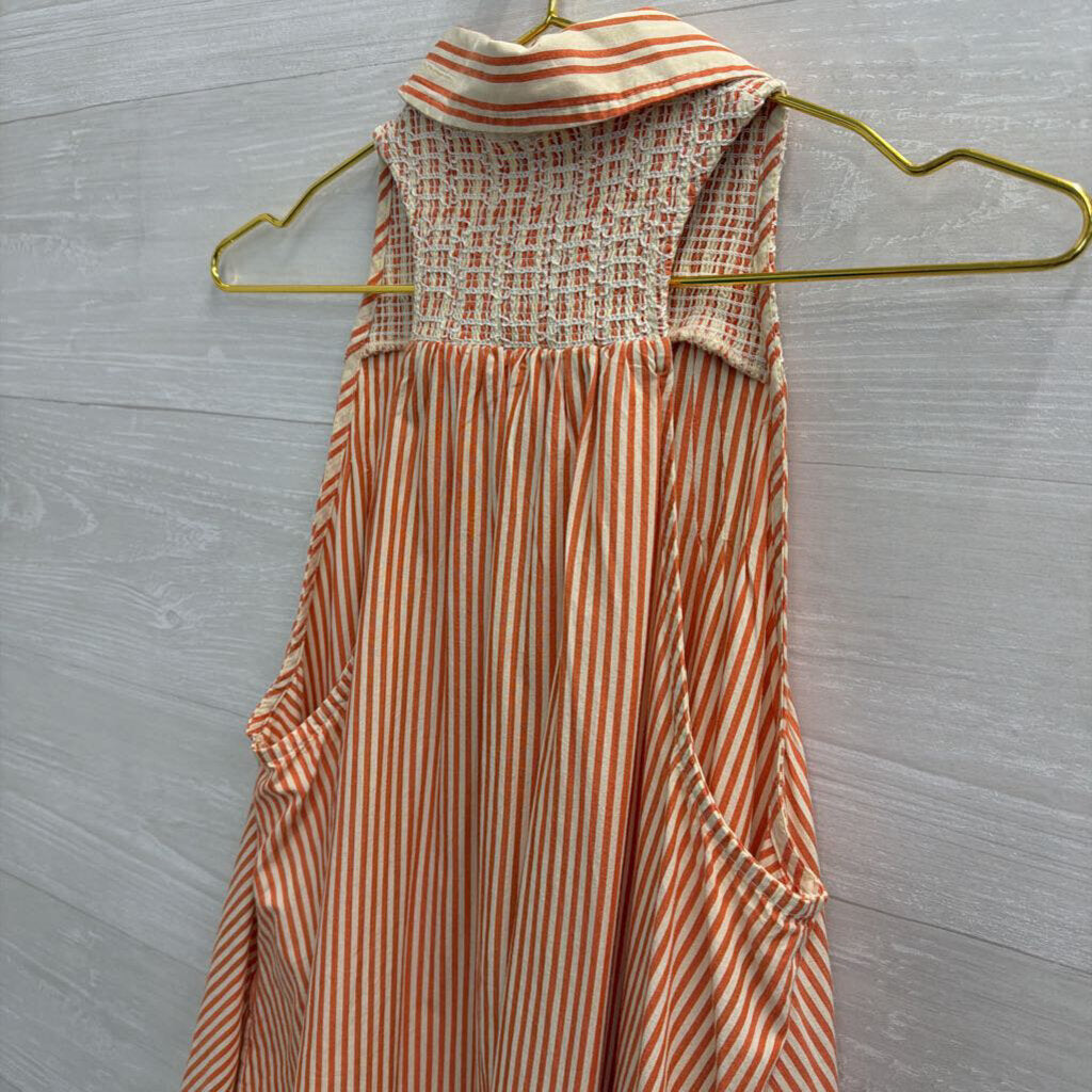 Free People Orange/ Cream 'Be Real' Striped Sleeveless Button Down Dress Extra Small