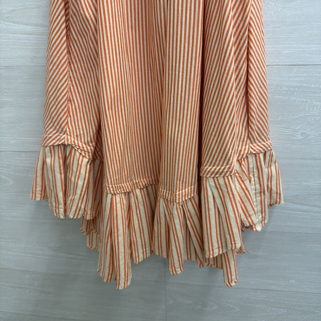 Free People Orange/ Cream 'Be Real' Striped Sleeveless Button Down Dress Extra Small
