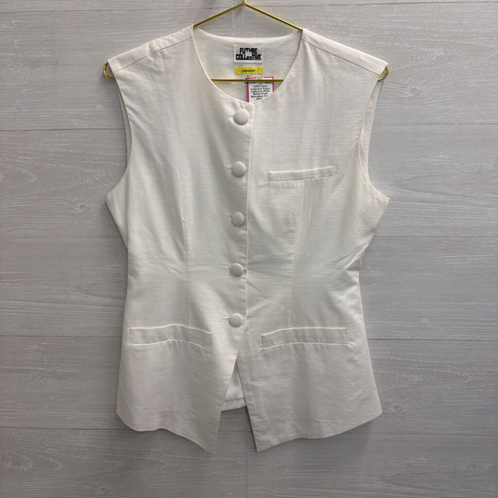 Future Collective White Button Front Sleeveless Top 6