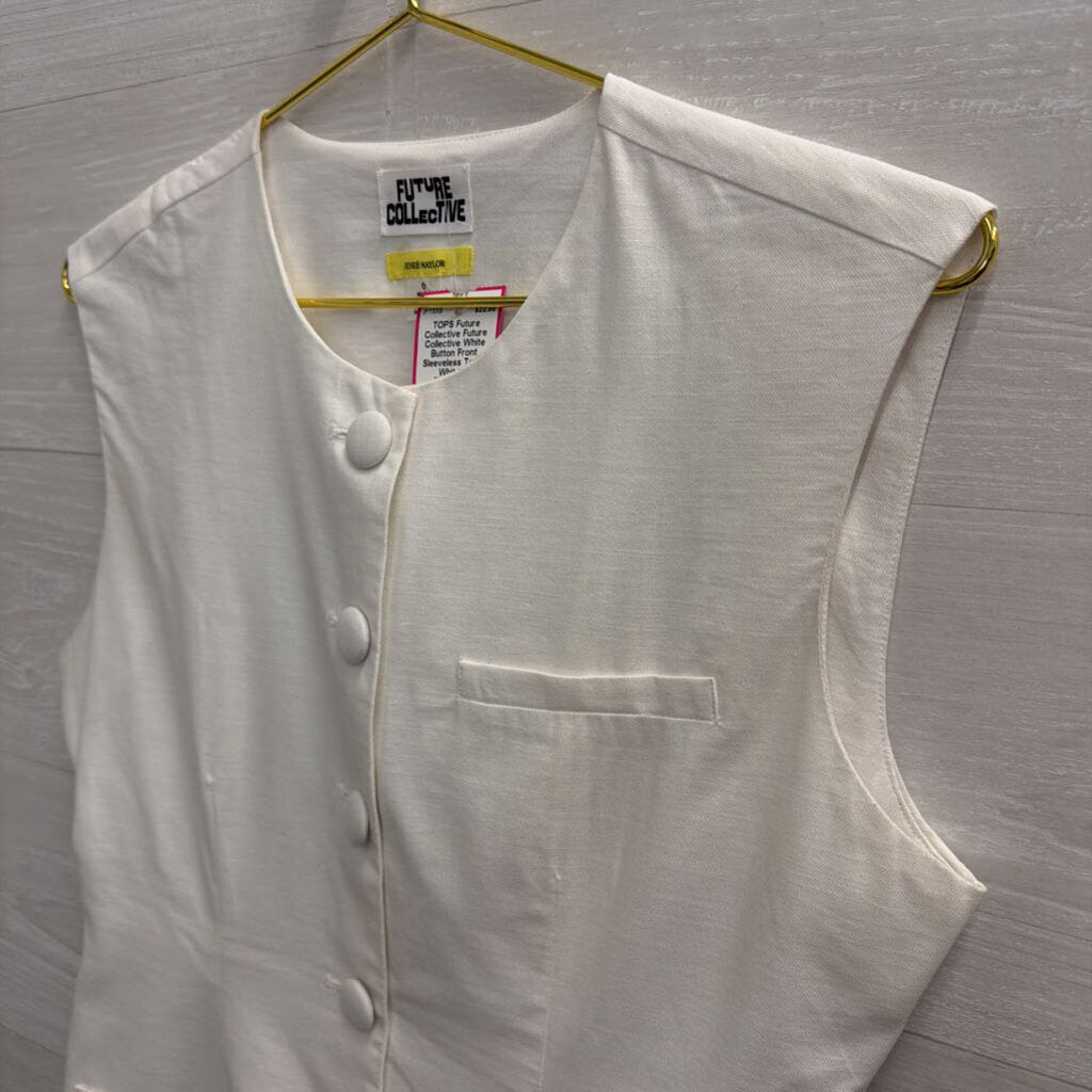 Future Collective White Button Front Sleeveless Top 6