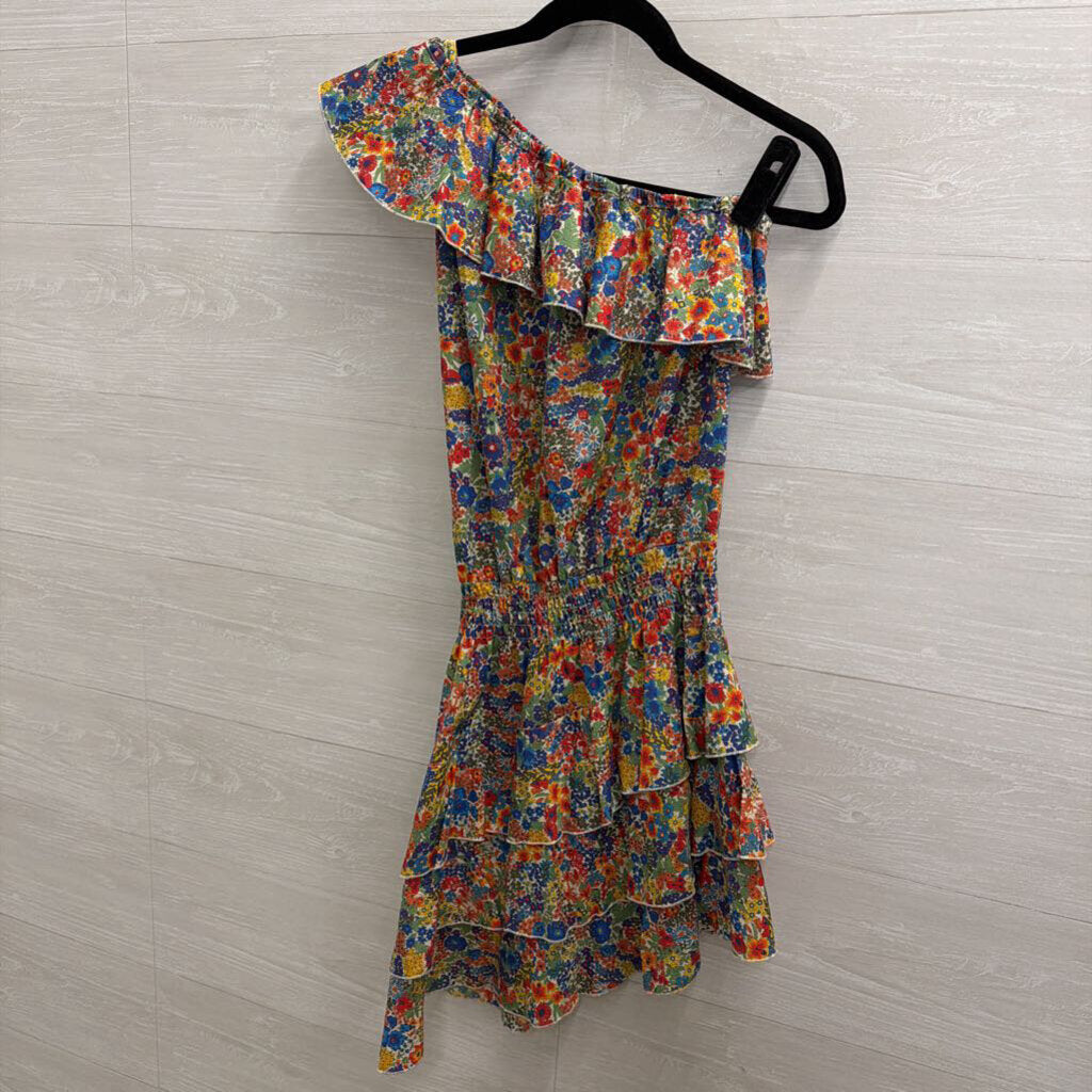 Mademoiselle Hortense Saint Barth Multi Color Floral Print One Shoulder Dress Extra Small