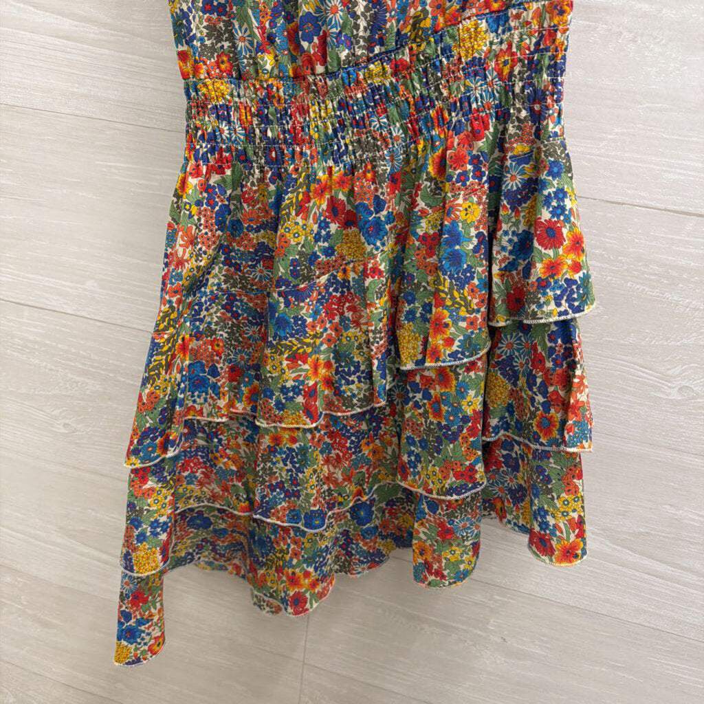 Mademoiselle Hortense Saint Barth Multi Color Floral Print One Shoulder Dress Extra Small