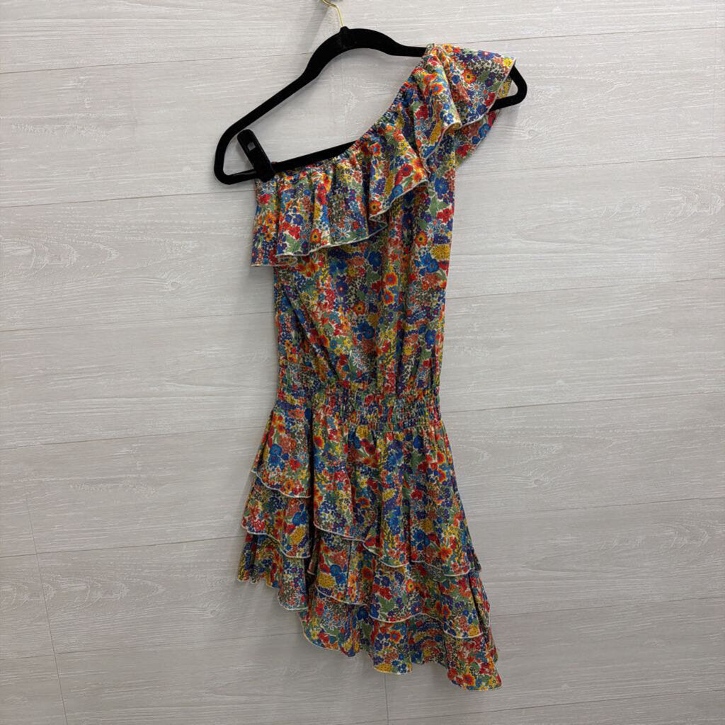 Mademoiselle Hortense Saint Barth Multi Color Floral Print One Shoulder Dress Extra Small