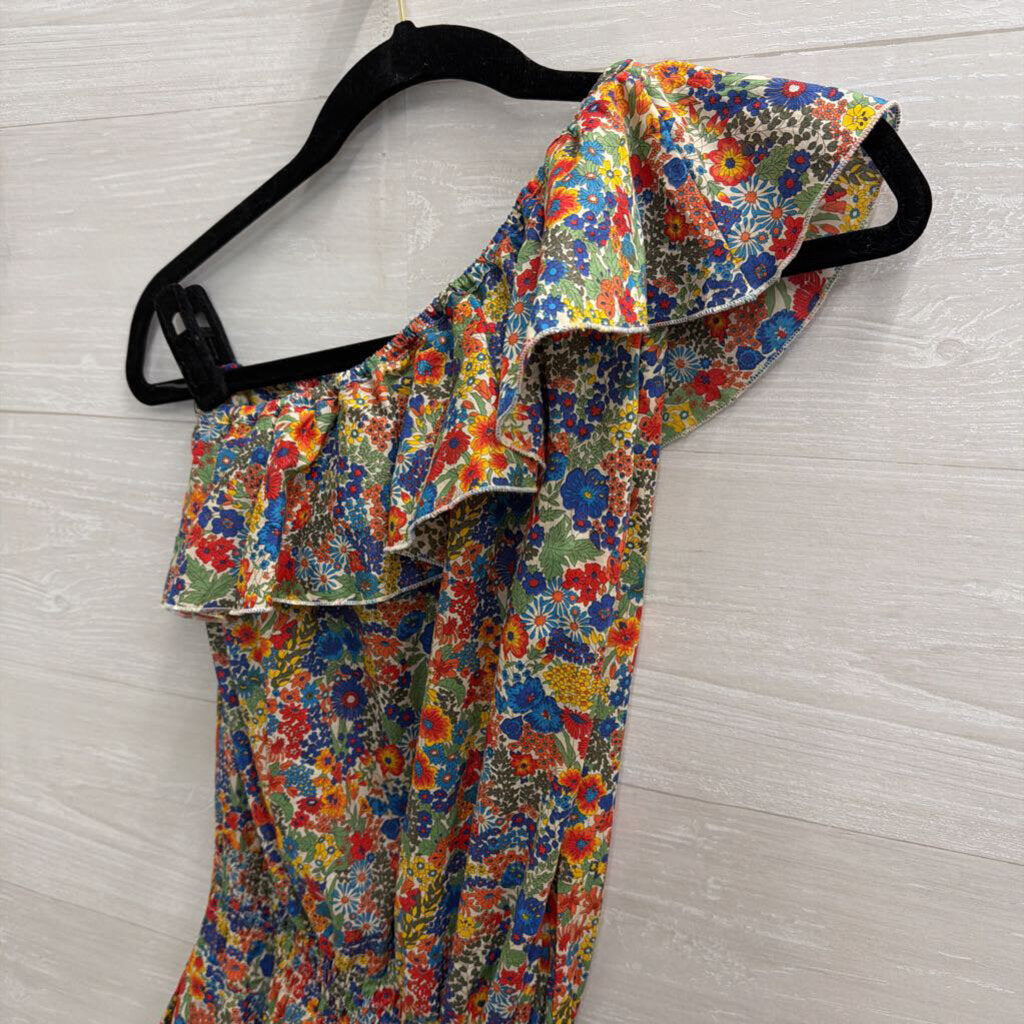 Mademoiselle Hortense Saint Barth Multi Color Floral Print One Shoulder Dress Extra Small
