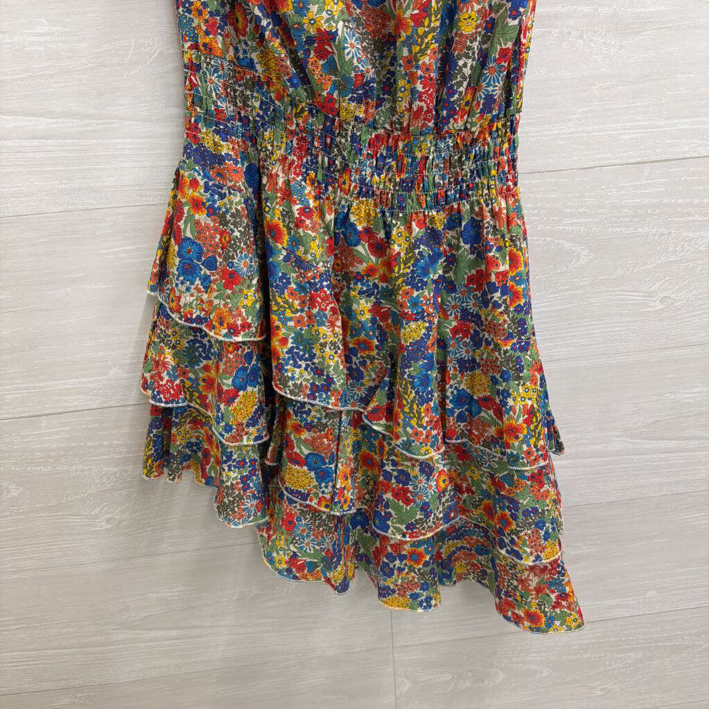 Mademoiselle Hortense Saint Barth Multi Color Floral Print One Shoulder Dress Extra Small